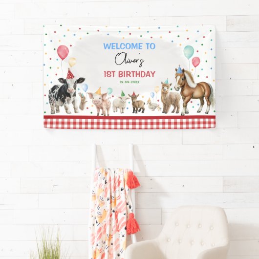 Boerderijdieren Ballon Confetti Boy Verjaardagsfee Spandoek (Insitu)