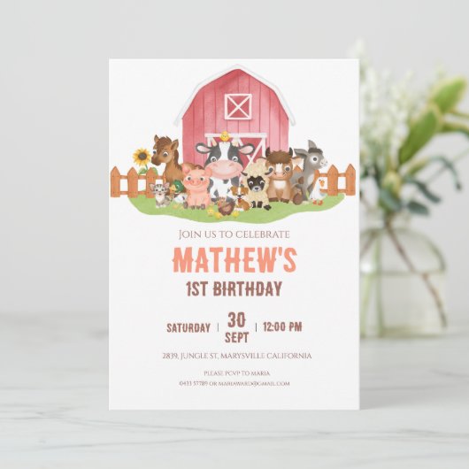 Boerderijdieren Barnyard 1e 2e Verjaardag Kaart (Staand voorkant)