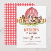 Boerderijdieren Barnyard 1e 2e Verjaardag Kaart (Voorkant / Achterkant)