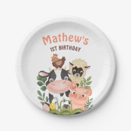 Boerderijdieren Barnyard 1e 2e verjaardag Papieren Bordje
