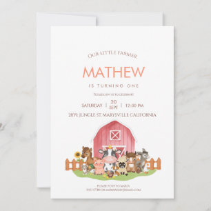 Boerderijdieren Barnyard 1e 2e verjaardag Uitnodig Kaart