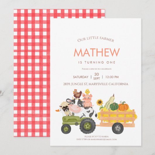 Boerderijdieren Barnyard 1e 2e verjaardag Uitnodig Kaart (Voorkant / Achterkant)