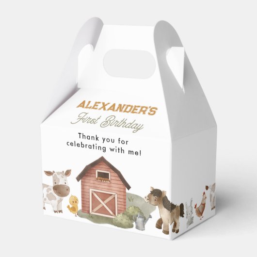 Boerderijdieren Barnyard 1e verjaardag Bedankdoosjes (Achterkant)