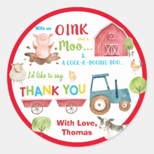 Boerderijdieren Barnyard 1e Verjaardag Dank u Favo Ronde Sticker