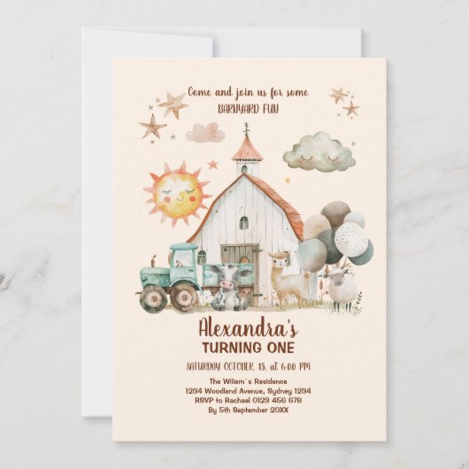 Boerderijdieren Barnyard 1e verjaardag Kaart (Voorkant)