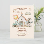 Boerderijdieren Barnyard 1e verjaardag Kaart (Staand voorkant)