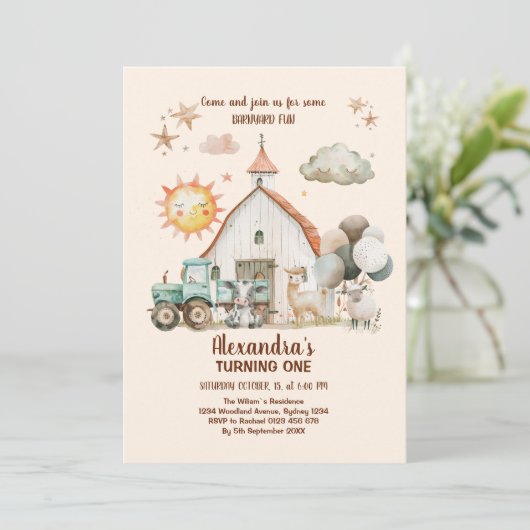 Boerderijdieren Barnyard 1e verjaardag Kaart (Staand voorkant)