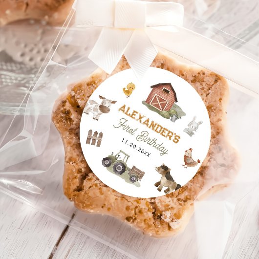 Boerderijdieren Barnyard 1e verjaardag Ronde Sticker