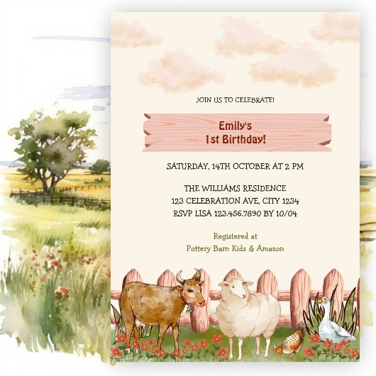 Boerderijdieren Barnyard 1e verjaardagsfeestje Kaart