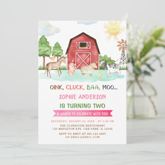Boerderijdieren Barnyard 2e verjaardag uitnodiging (Staand voorkant)