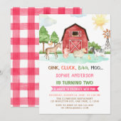 Boerderijdieren Barnyard 2e verjaardag uitnodiging (Voorkant / Achterkant)
