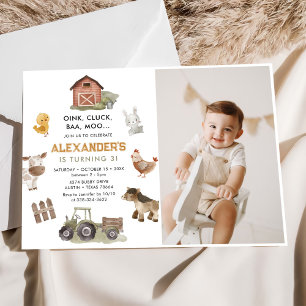 Boerderijdieren Barnyard 3rd Verjaardag Foto Kaart