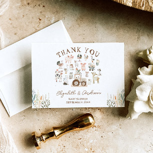 Boerderijdieren Barnyard Baby shower Dank u Kaart