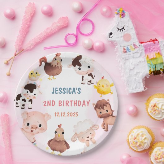 Boerderijdieren Barnyard Balloon Verjaardagsfeest Papieren Bordje (Feest)