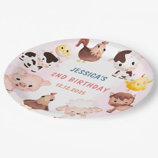 Boerderijdieren Barnyard Balloon Verjaardagsfeest Papieren Bordje (Gekanteld)