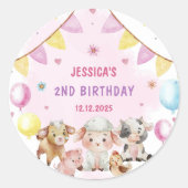 Boerderijdieren Barnyard Balloon Verjaardagsfeest Ronde Sticker (Voorkant)