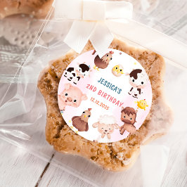 Boerderijdieren Barnyard Balloon Verjaardagsfeest Ronde Sticker