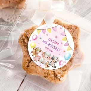 Boerderijdieren Barnyard Balloon Verjaardagsfeest Ronde Sticker