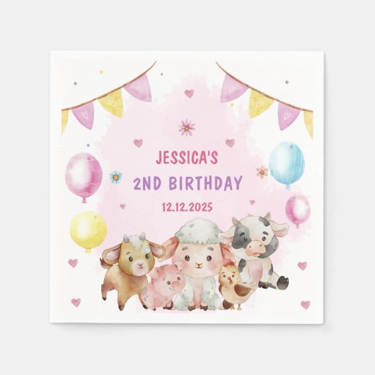 Boerderijdieren Barnyard Balloon Verjaardagsfeest Servet (Voorkant)