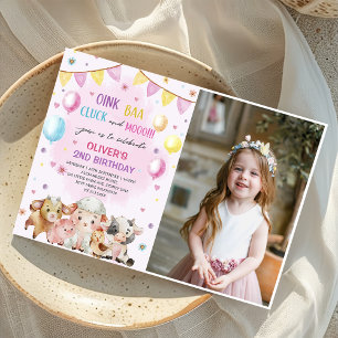 Boerderijdieren Barnyard Balloon Verjaardagsfoto Kaart
