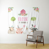 Boerderijdieren Barnyard Banner Roze Meisje Verjaa Wandkleed (In Situ (horizontaal))