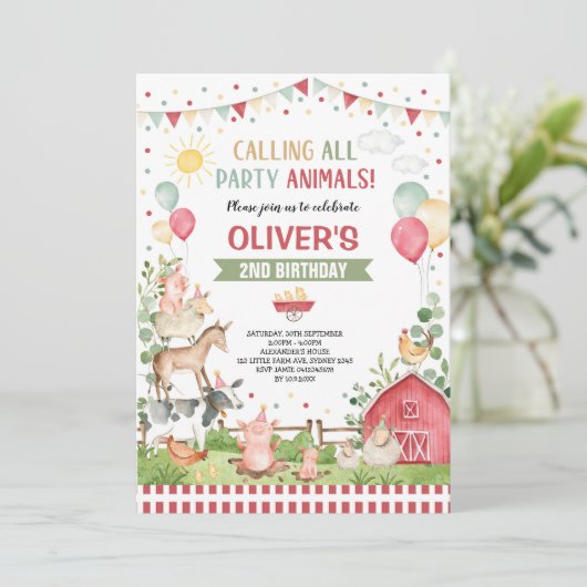 Boerderijdieren Barnyard Bash Ranch Verjaardagsfee Kaart (Staand voorkant)