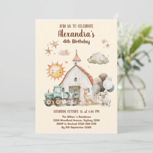 Boerderijdieren Barnyard Bash Ranch Verjaardagsfee Kaart (Staand voorkant)