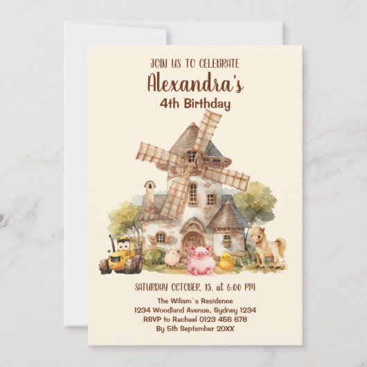 Boerderijdieren Barnyard Bash Ranch Verjaardagsfee Kaart (Voorkant)