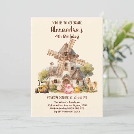 Boerderijdieren Barnyard Bash Ranch Verjaardagsfee Kaart (Staand voorkant)