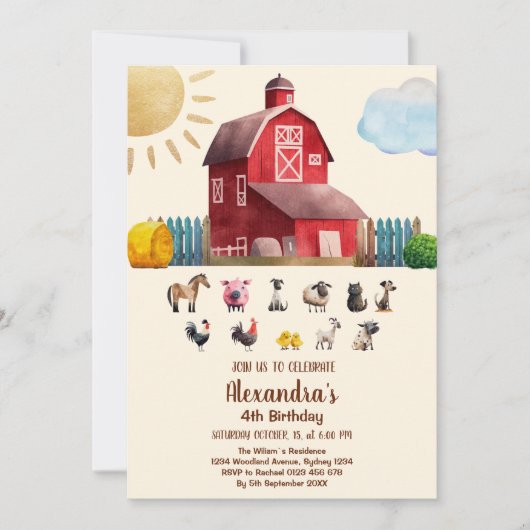 Boerderijdieren Barnyard Bash Ranch Verjaardagsfee Kaart (Voorkant)