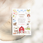 Boerderijdieren Barnyard Bash Verjaardagsfeestje Bedankkaart<br><div class="desc">Een bedankje dat past bij ons Farm Animals Barnyard Birthday Party collectie. Dit ontwerp is voorzien van een lijst vol charmante boerderijen dierenillustraties. Er zijn twee kleine varkenjes, een familie van eenden, koeien, konijnenkonijnen, een paardenras en een ezel, geitjes, een paar schaapjes, een kat en een hond, een huis vol...</div>