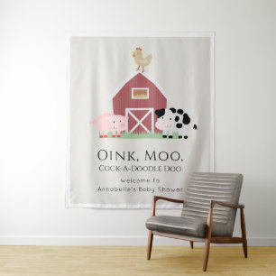 Boerderijdieren Barnyard Beige Baby Shower Welkom Wandkleed