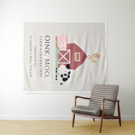 Boerderijdieren Barnyard Beige Baby Shower Welkom Wandkleed (In Situ (horizontaal))
