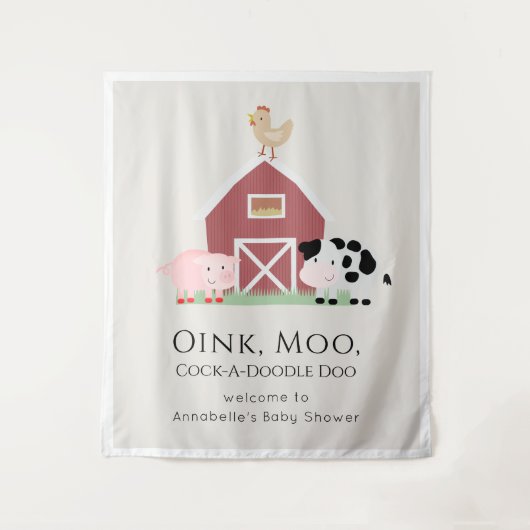 Boerderijdieren Barnyard Beige Baby Shower Welkom Wandkleed (Voorkant)