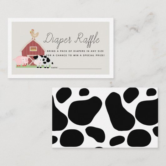 Boerderijdieren Barnyard Beige Luier Raffle Ticket Informatiekaartje (Voorkant / Achterkant)