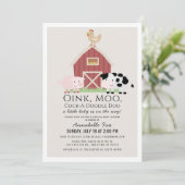 Boerderijdieren Barnyard Beige Virtual Baby shower Kaart (Staand voorkant)