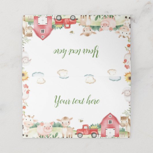 Boerderijdieren Barnyard Birthday Party Food Tent Plaatskaartje (Buitenkant ongevouwen)