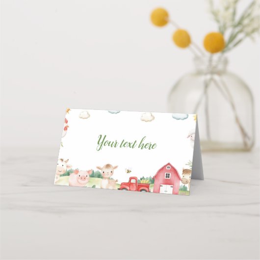 Boerderijdieren Barnyard Birthday Party Food Tent Plaatskaartje (Voorkant)