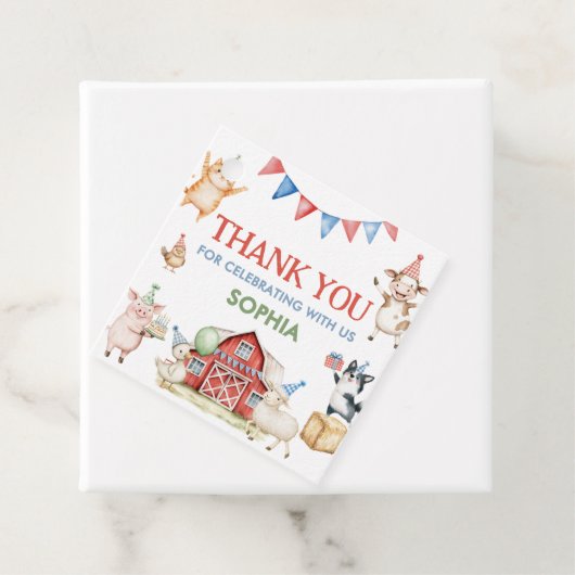 Boerderijdieren Barnyard Birthday Party Square Bedankjes Labels (In situ)