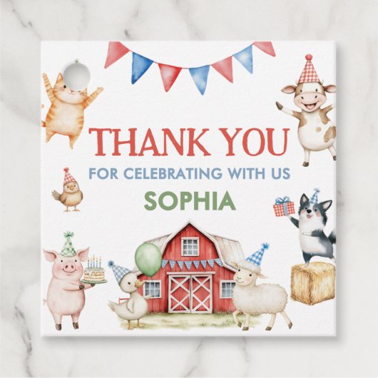 Boerderijdieren Barnyard Birthday Party Square Bedankjes Labels (Voorkant)