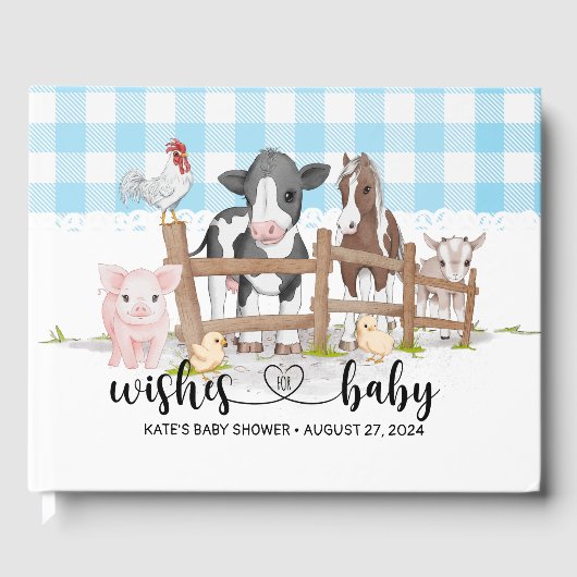 Boerderijdieren Barnyard Blue Baby shower Gastenbo Gastenboek (Voorkant)