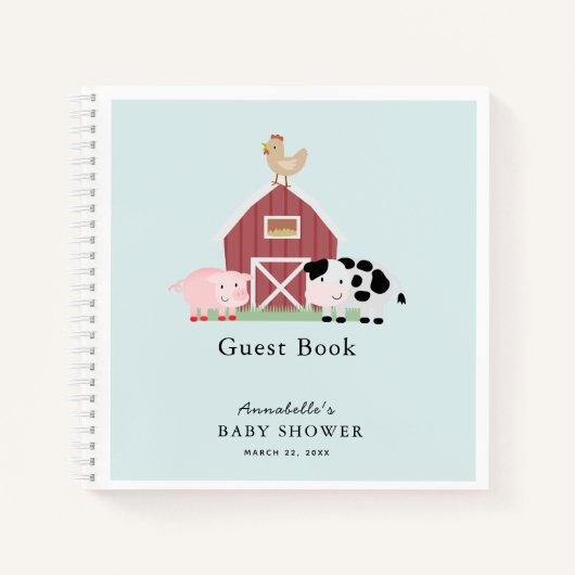 Boerderijdieren Barnyard Blue Baby shower Gastenbo Notitieboek (Voorkant)