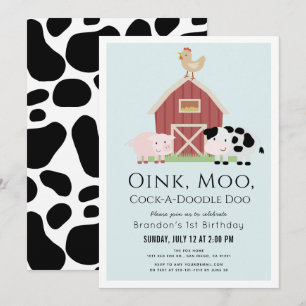 Boerderijdieren Barnyard Blue Boy 1st Birthday Kaart