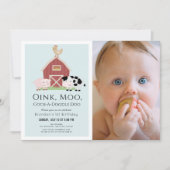 Boerderijdieren Barnyard Blue Boy Foto 1e verjaard Kaart (Voorkant)