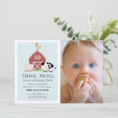 Boerderijdieren Barnyard Blue Boy Foto 1e verjaard Kaart (Staand voorkant)