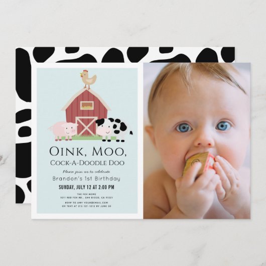 Boerderijdieren Barnyard Blue Boy Foto 1e verjaard Kaart (Voorkant / Achterkant)