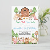 Boerderijdieren Barnyard Blue Boy Verjaardagsfeest Kaart (Staand voorkant)