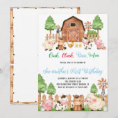 Boerderijdieren Barnyard Blue Boy Verjaardagsfeest Kaart (Voorkant / Achterkant)