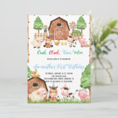 Boerderijdieren Barnyard Blue Boy Verjaardagsfeest Kaart (Staand voorkant)