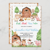 Boerderijdieren Barnyard Blue Boy Verjaardagsfeest Kaart (Voorkant / Achterkant)